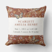 Terracotta Boho Wilde Bloem Baby Statistieken Kussen (Voorkant)