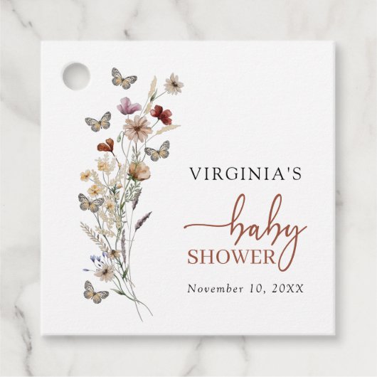 Terracotta Boho Wildflower Baby shower Bedankjes Labels (Voorkant)