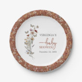 Terracotta Boho Wildflower Baby shower Papieren Bordje (Voorkant)