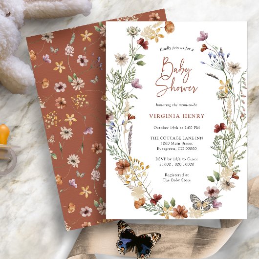 Terracotta Boho Wildflower Baby shower uitnodiging
