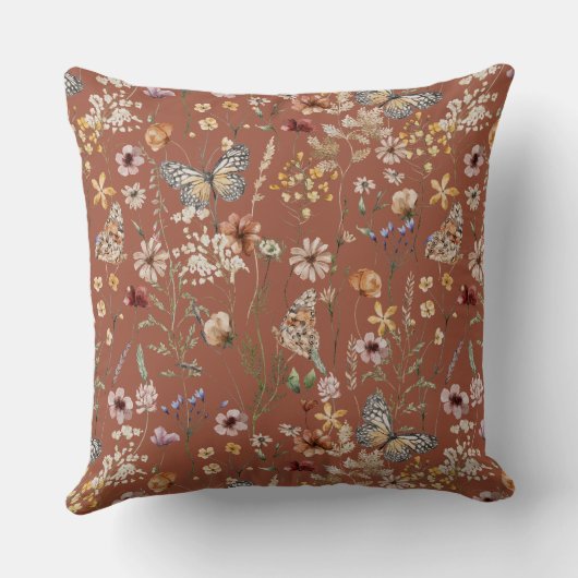 Terracotta Boho Wildflower Baby Stats Kussen (Achterkant)