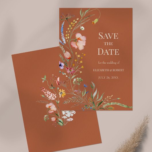 Terracotta Boho Wildflower Bewaar de datum Kaart