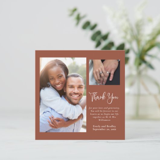 Terracotta Boho Wildflower Bruiloft Dank u Kaart (Staand voorkant)