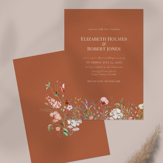 Terracotta Boho Wildflower bruiloft uitnodiging