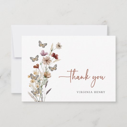 Terracotta Boho Wildflower Dank u kaarten (Voorkant)