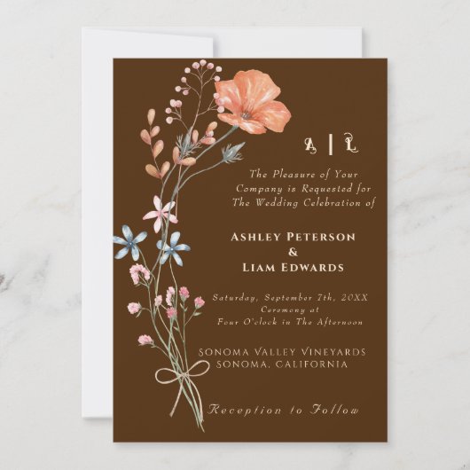 Terracotta Boho Wildflower Fall bruiloft uitnodigi Kaart (Voorkant)