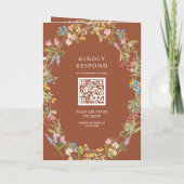 Terracotta Boho Wildflower Foto QR Code Huwelijk (Achterkant)