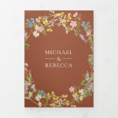 Terracotta Boho Wildflower Foto QR Code Weddenscha Drieluik Uitnodiging (Cover)