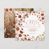 Terracotta boho wildflower huwelijksuitnodiging kaart (Voorkant / Achterkant)