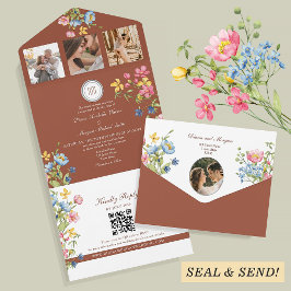 Terracotta Boho Wildflower Trouw  All In One Uitnodiging