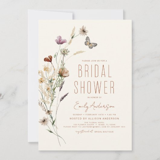 Terracotta Boho Wildflower Vrijgezellenfeest Elega Kaart (Voorkant)