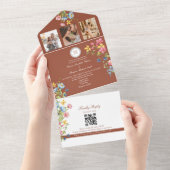Terracotta Boho Wildflower Wedding All In One Uitnodiging (Afscheurbaar)