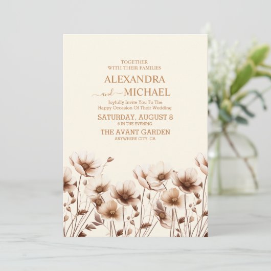 Terracotta Boho Wildflower Wedding Kaart (Staand voorkant)