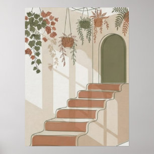 Terracotta Boho Woestijn Trap en Hangende Planten Poster