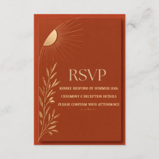 Terracotta Boho Zon Huwelijk RSVP Kaartje