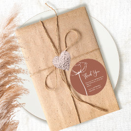 Terracotta Bold Eenvoudige bloemenbruiloft Dank u Ronde Sticker