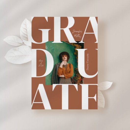 Terracotta Bold Modern Classic Photo Afstuderen Kaart