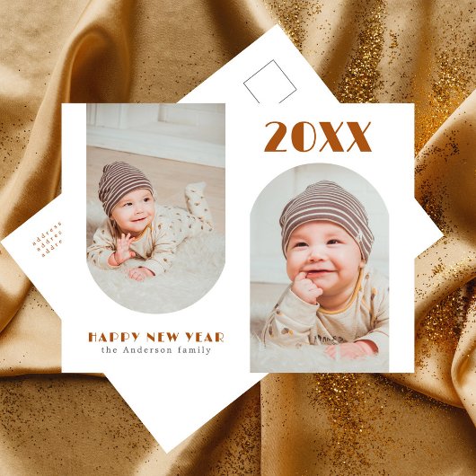 Terracotta Bold Typografie Nieuwjaar 2 Foto Feestdagenkaart