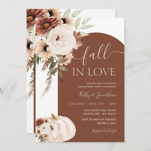 Terracotta boog bloemige pompoen Boho Herfst in li Kaart (Voorkant / Achterkant)