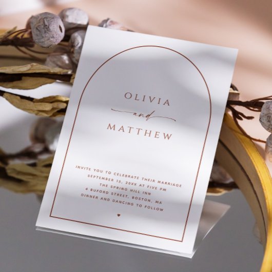 Terracotta boog. Elegante minimalistische bruiloft Kaart