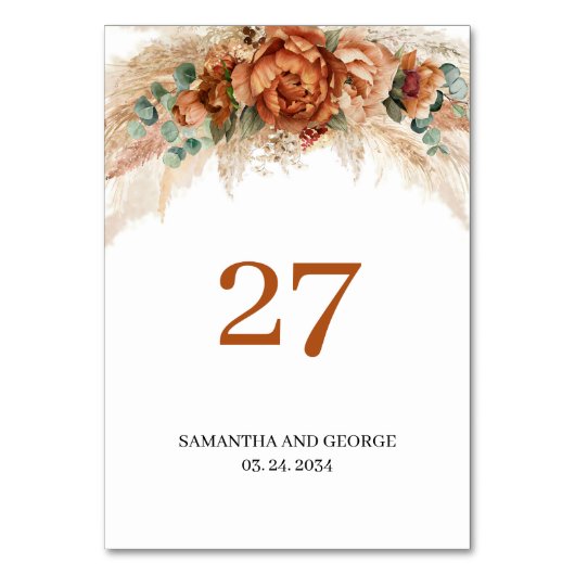 Terracotta bordeaux eucalyptus en pampasgras kaart (Voorkant)