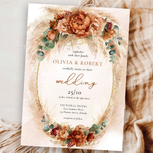 Terracotta bordeaux eucalyptus en pampasgras kaart