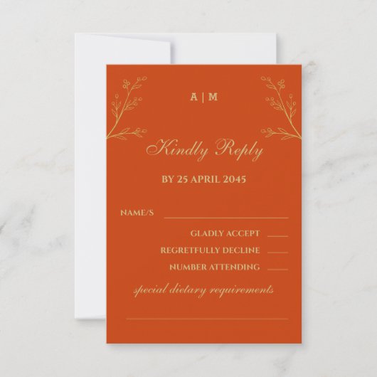 Terracotta Botanical Christian Wedding RSVP Card Kaartje (Voorkant)