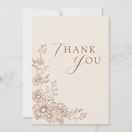 Terracotta Botanical Daisy Garden Wedding Bedankkaart (Voorkant)