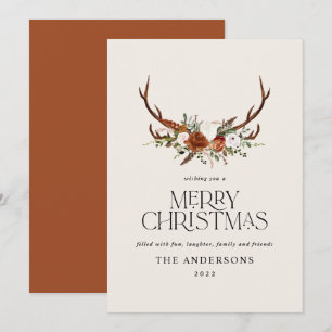 Terracotta botanical elegant stag florale vakantie feestdagenkaart