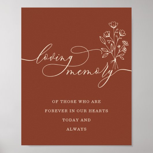 Terracotta Botanical Floral Bouquet Loving Memory Poster (Voorkant)