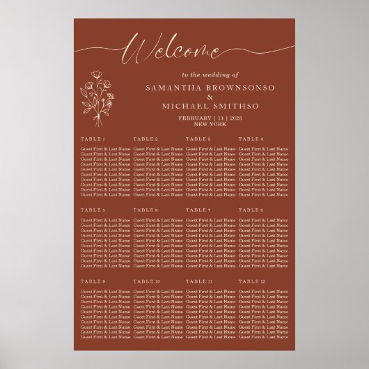 Terracotta Botanical Floral Welcome Wedding Poster (Voorkant)