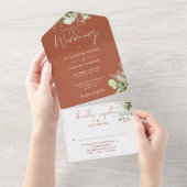 Terracotta Botanical Greenery Monogram Wedding All In One Uitnodiging (Afscheurbaar)