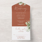 Terracotta Botanical Greenery Monogram Wedding All In One Uitnodiging (Binnen)