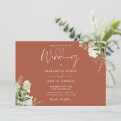 Terracotta Botanical Greenery Monogram Wedding Kaart (Staand voorkant)