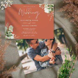 Terracotta Botanical Greenery Photo Wedding Kaart