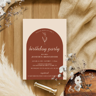 Terracotta Botanical Lily Baby Birthday Party Kaart