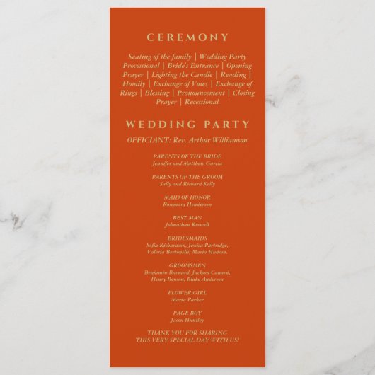 Terracotta Botanical Minimalist Christian Wedding  Programmakaart (Achterkant)