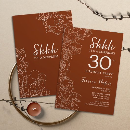 Terracotta Botanical Surprise 30th Birthday Kaart