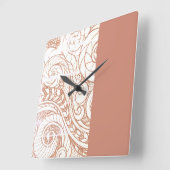 Terracotta Botanical Swirl Modern Vierkante Klok (Hoek)