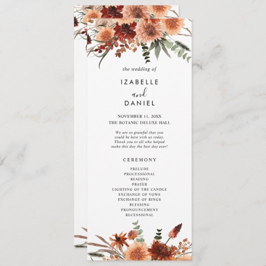 Terracotta Botanical Wedding Ceremony Program Kaart (Voorkant / Achterkant)