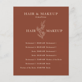Terracotta Botanical Wedding Day Hair Makeup Time Flyer