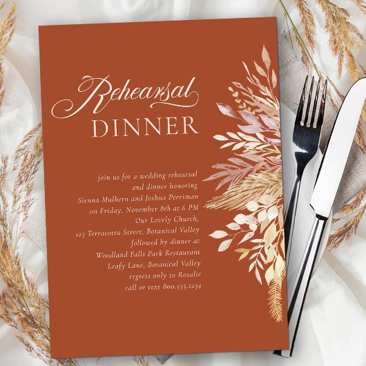 Terracotta Botanical Wedding Rehearsal Dinner Kaart
