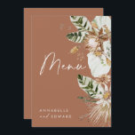 Terracotta botanisch moderne elegante bladermenu menu<br><div class="desc">Terracotta bohemien botanisch modern elegant blad stijlvol trouwdag stationery menu. Mooie handgedrukte gedroogde botanische bloemige waterverf en script tekst. Moderne trendy terracotta,  zwart,  groen,  naturel en marineblauw collectie ontwerp kleurenschema.</div>