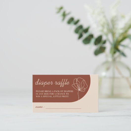 Terracotta Botanische Baby shower Diaper Raffle Informatiekaartje (Staand voorkant)