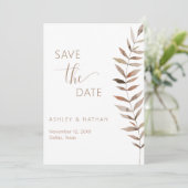 Terracotta Botanische Blad Save the Date Kaart (Staand voorkant)