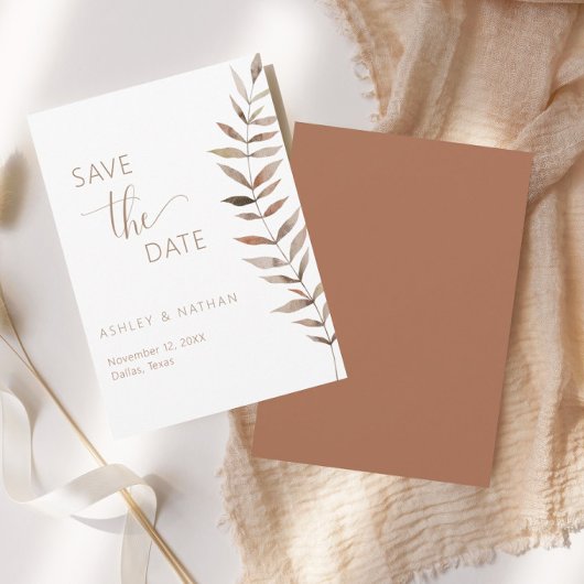 Terracotta Botanische Blad Save the Date Kaart