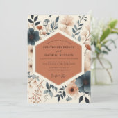 Terracotta Botanische Bloeiende Bruiloft Kaart (Staand voorkant)