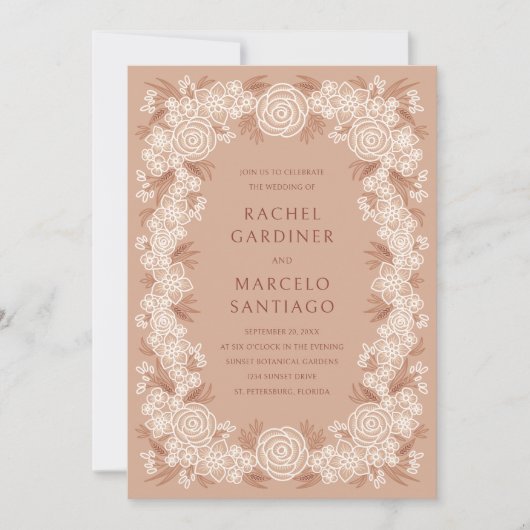 Terracotta botanische bloemen bruiloft uitnodiging (Voorkant)