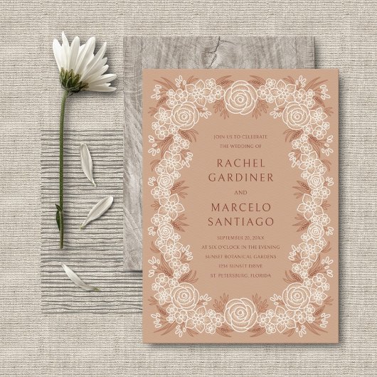Terracotta botanische bloemen bruiloft uitnodiging