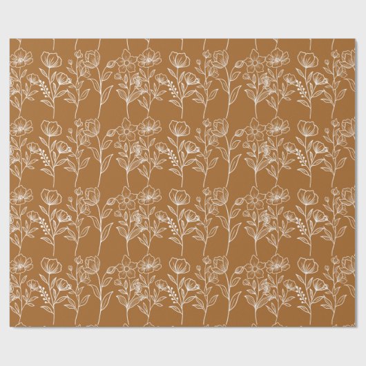 Terracotta Botanische Bloemen Herfst Herfstbruilof Cadeaupapier (Vlak)